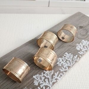 Vintage solid brass 4 napkin rings, India, as is, price for set